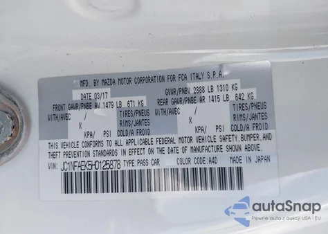 2017 Fiat 124 Spider Lusso from USA, damaged, VIN JC1NFAEK5H0125878